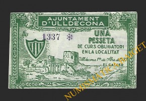ULLDECONA (Tarragona) 1 pesseta 1 de setembre del 1937 