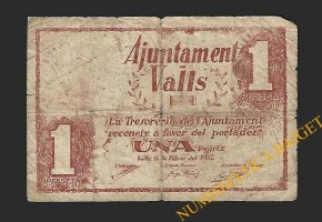 VALLS (Tarragona)  1 pesseta, 16 de febrer del 1937 