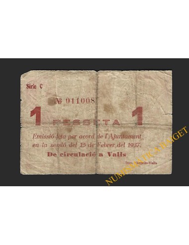 VALLS (Tarragona)  1 pesseta, 16 de febrer del 1937 