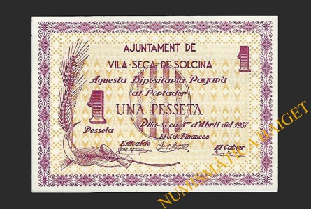 VILASECA DE SOLCINA (Tarragona) 1 pesseta 1 d'abril del 1937
