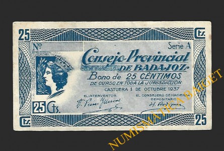 BADAJOZ 25 céntimos, 1 de octubre de 1937