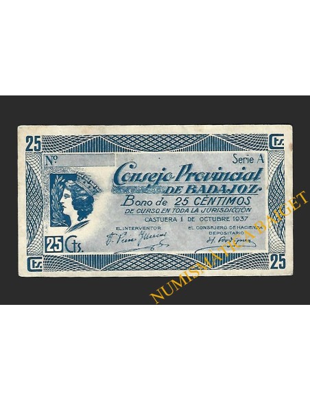 BADAJOZ 25 céntimos, 1 de octubre de 1937