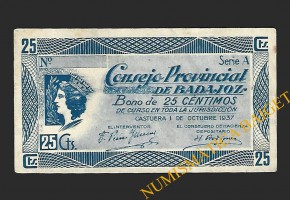 BADAJOZ 25 céntimos, 1 de octubre de 1937