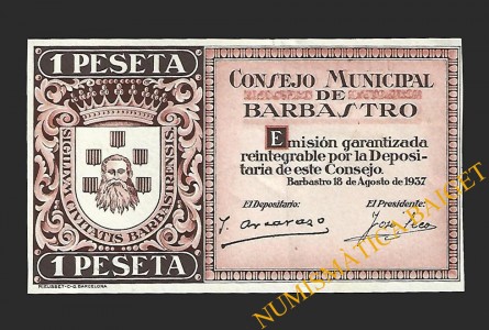 BARBASTRO (Huesca) 1 peseta,18 de agosto de 1937