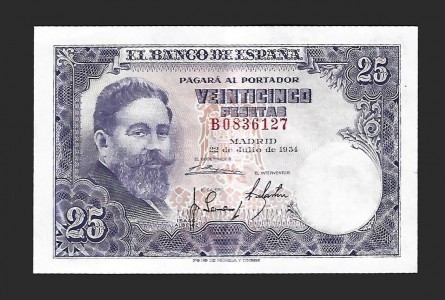 ESTADO ESPAÑOL 25 PESETAS 1954 SERIE B