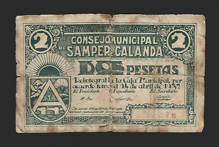 SAMPER DE CALANDA (Teruel) 2 pesetas 24 de abril de 1937