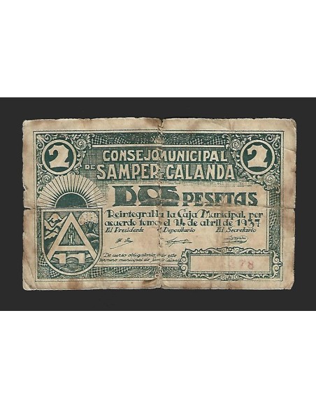 SAMPER DE CALANDA (Teruel) 2 pesetas 24 de abril de 1937