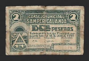 SAMPER DE CALANDA (Teruel) 2 pesetas 24 de abril de 1937