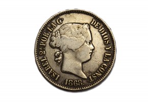 ISABEL II 1868, 50 centavos de peso, Manila