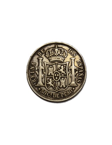 ISABEL II 1868, 50 centavos de peso, Manila