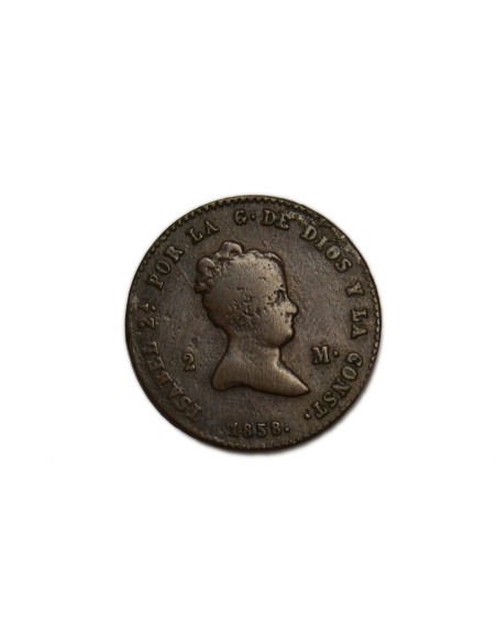 ISABEL II 1858, 2 Maravedís,Barcelona