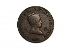 ISABEL II 1858, 2 Maravedís,Barcelona