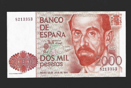 JUAN CARLOS I 2000 PESETAS 1980 SIN SERIE
