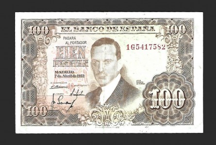 ESTADO ESPAÑOL 100 PESETAS 1953 SERIE A