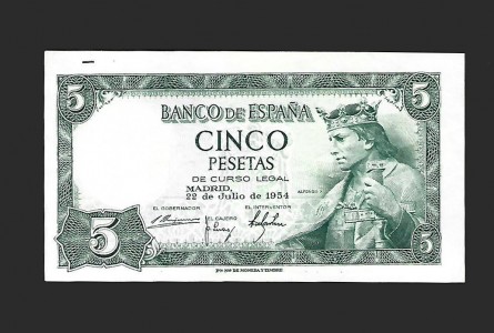 ESTADO ESPAÑOL 5 PESETAS 1954 SERIE R