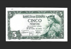 ESTADO ESPAÑOL 5 PESETAS 1954 SERIE R