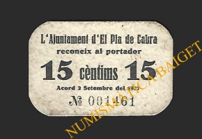 PLA DE CABRA (Tarragona), 15 cèntims 2 de setembre del 1937