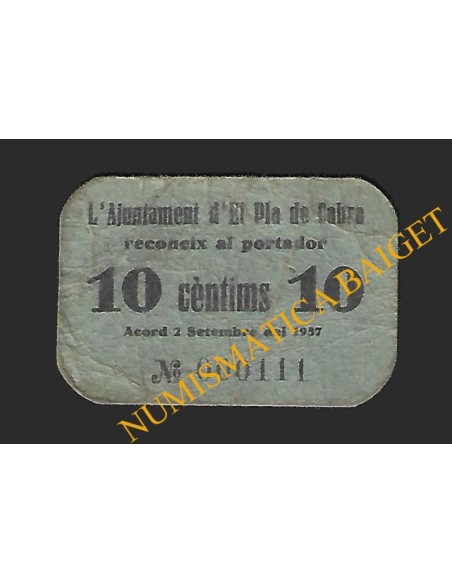 PLA DE CABRA (Tarragona), 10 cèntims 2 de setembre del 1937