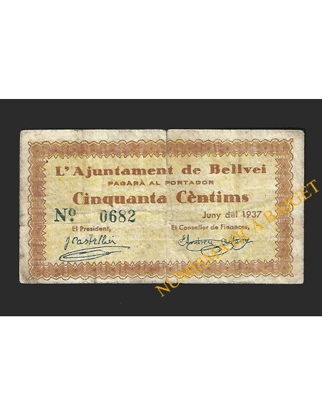 BELLVEI DEL PENEDÉS (Tarragona), 50 cèntims, juny 1937
