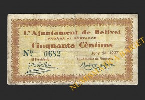 BELLVEI DEL PENEDÉS (Tarragona), 50 cèntims, juny 1937