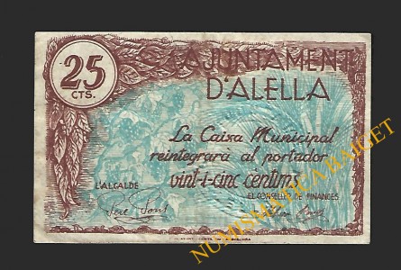 ALELLA (Barcelona), 25 cèntims (1937)