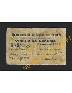 BISBAL DEL PENEDES, LA (Tarragona), 25 cèntims , Maig del 1937