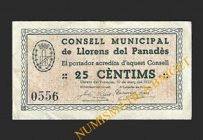 LLORENS DEL PANADES (Tarragona), 25 cèntims, 19 de març del 1937