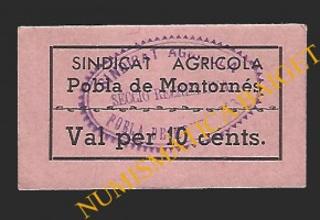 POBLA DE MONTORNES, LA (Tarragona), 10 cèntims Sindicat Agricola