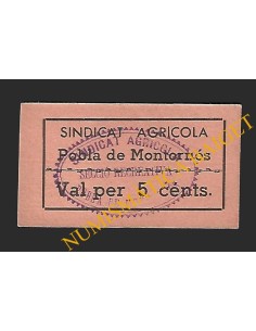 POBLA DE MONTORNES, LA (Tarragona), 5 cèntims Sindicat Agricola