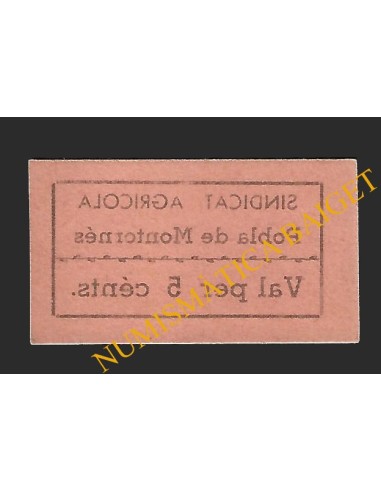 POBLA DE MONTORNES, LA (Tarragona), 5 cèntims Sindicat Agricola