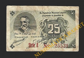 REUS (Tarragona) 25 centims 14 d'abril del 1937 J. Güell