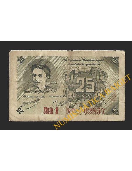 REUS (Tarragona) 25 centims 14 d'abril del 1937 J. Bartrina