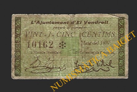VENDRELL, EL (Tarragona) 25 cèntims. maig del 1937