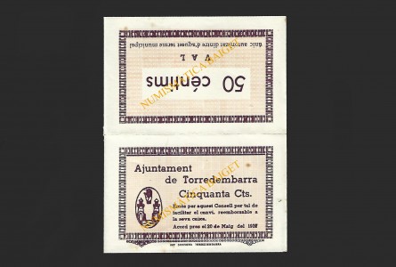 TORREDEMBARRA,  50 cèntims, 20 de maig de 1937. Prueba