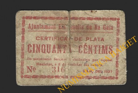 OMELLS DE NA GAIA, ELS (Lleida), 50 cèntims  Març  del 1937