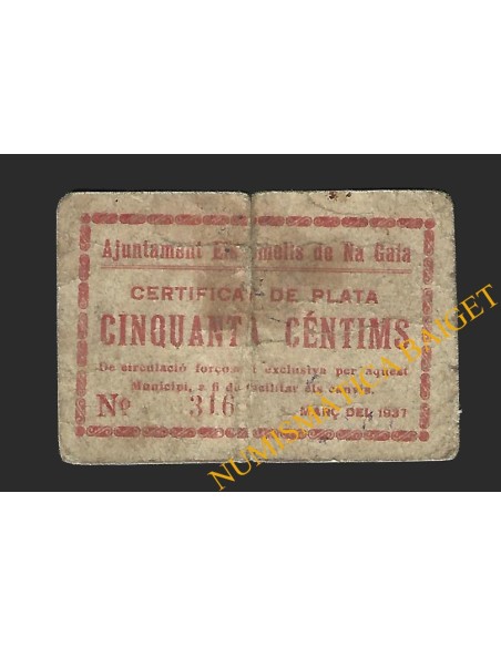 OMELLS DE NA GAIA, ELS (Lleida), 50 cèntims  Març  del 1937