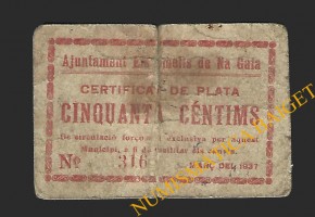 OMELLS DE NA GAIA, ELS (Lleida), 50 cèntims  Març  del 1937
