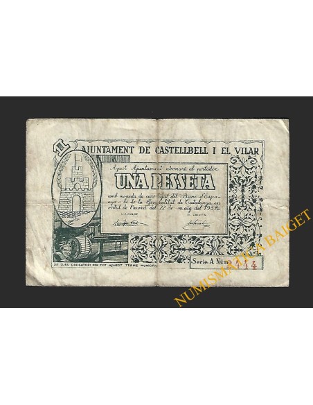 CASTELLBELL I EL VILAR, (Barcelona), 1 pesseta, 22 de maig del 1937