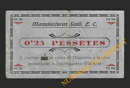 Manufacturas Sedó. Esparraguera, 0'25 pessetes 1938