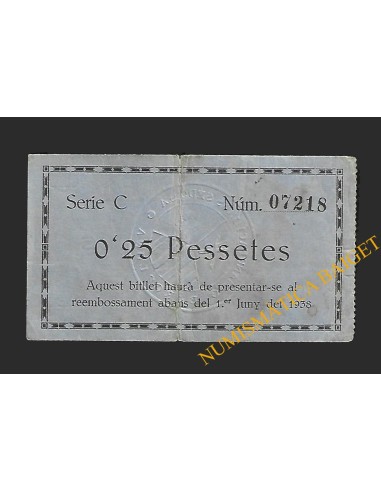 Manufacturas Sedó. Esparraguera, 0'25 pessetes 1938