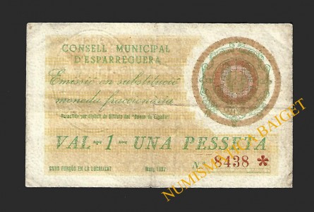 ESPARRAGUERA (Barcelona), 1 pesseta, març del 1937 