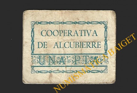 ALCUBIERRE (Huesca) 1 peseta. COOPERATIVA