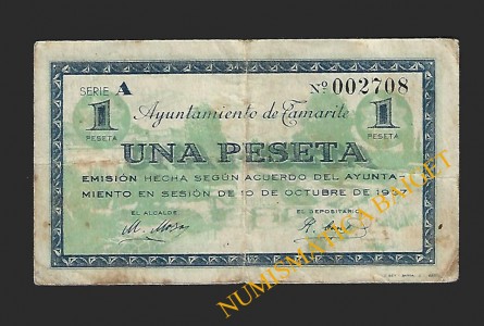 TAMARITE,  1 peseta, 10 de octubre de 1937