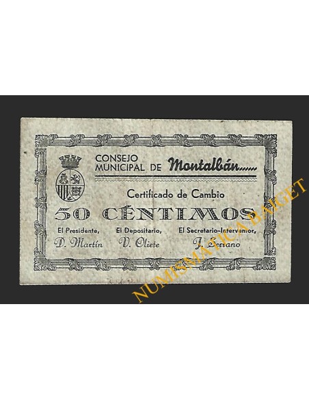 MONTALBAN (Teruel) 50 céntimos. 1 de junio de 1937