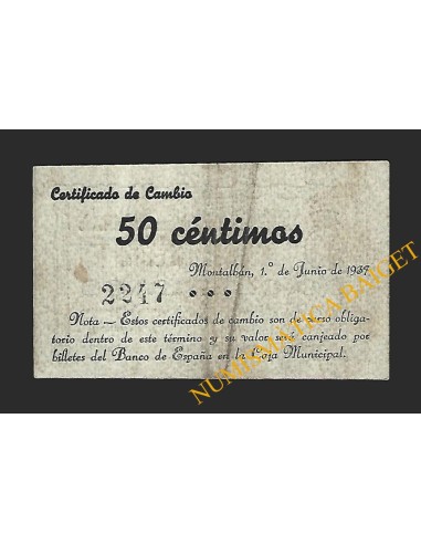 MONTALBAN (Teruel) 50 céntimos. 1 de junio de 1937