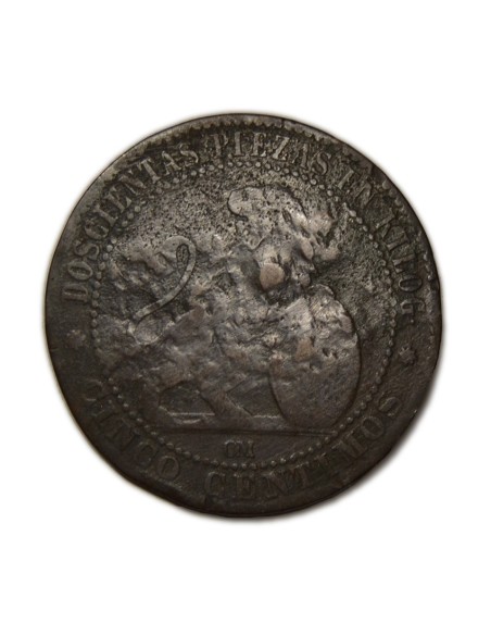 GOBIERNO PROVISIONAL 1870 - 5 Céntimos - Contramarca ¡AMNISTIA! J★S.
