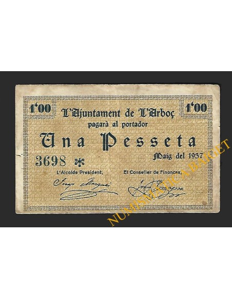 L'Arboç (Tarragona) - 1 pesseta 1937