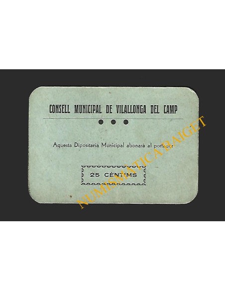 Vilallonga del Camp (Tarragona) - 25 cèntims 1937