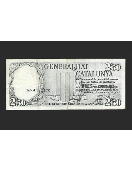 II REPUBLICA (GENERALITAT) 2,50 PESETAS N - NEGRO