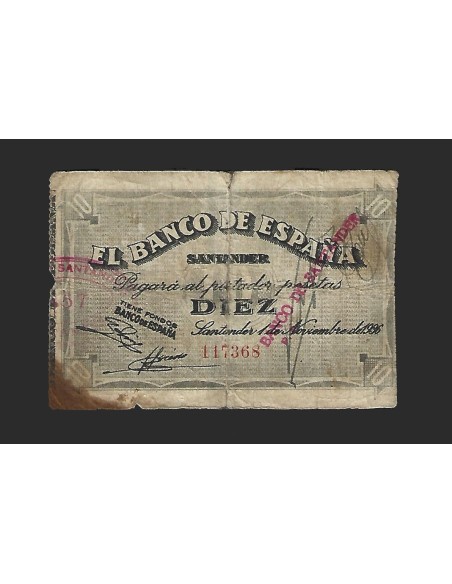 II REPÚBLICA SANTANDER 10 PESETAS 1936